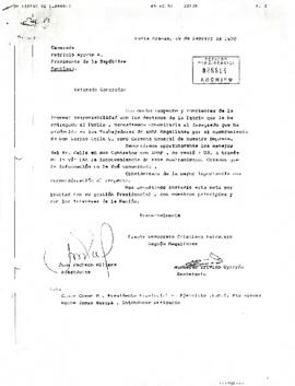 [Carta de Sindicato de trabajadores de ENAP relativa a nombramiento de don Carlos Celle como Gerente General de dicha empresa]