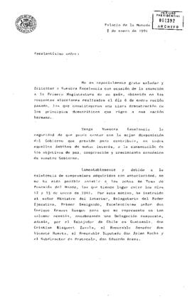 [Carta de Presidente Aylwin presentando sus felicitaciones a Jorge Serrano Elías Presidente Electo de Guatemala]