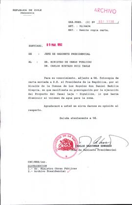 [Carta del Jefe de Gabinete de la Presidencia a Ministro de Obras Públicas]