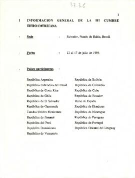 [I Información general de la III Cumbre Iberoamericana ]