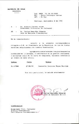 Envía fotocopia cartas a Gobernador Provincial de Cachapoal.