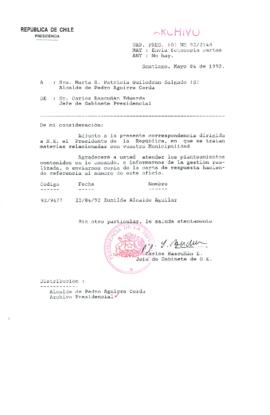 [Carta del Jefe de Gabinete de la Presidencia a Alcalde (S) de Pedro Aguirre Cerda]