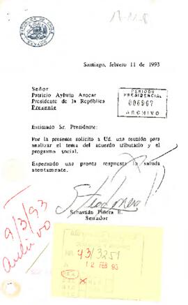 [Carta: petición de reunión a S . E El Presidente de la República,  de Sebastián Piñera   ]