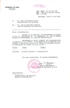 [Carta del Jefe de Gabinete de la Presidencia a Subsecretario de Aviación]