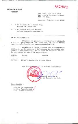 [Oficio del Jefe de Gabinete Presidencial dirigido al Alcalde de Concepción, Sr. Eduardo de la Barra Vega]