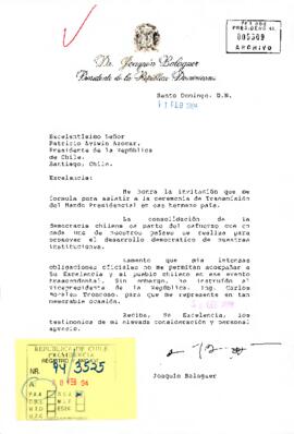 [Carta de Joaquín Balaguer al Presidente Patricio Aylwin Azócar]