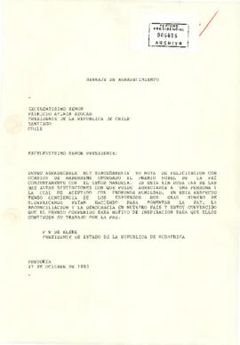 [Carta del Presidente de la Republica de Sudáfrica al Presidente Aylwin].