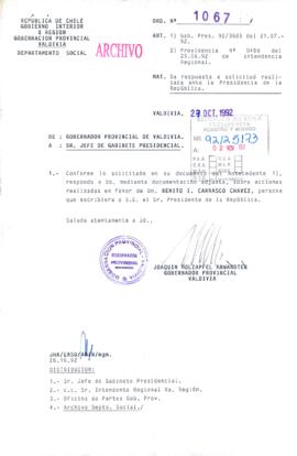 [Órden N° 1067 de la Gobernación Provincial de Valdivia]
