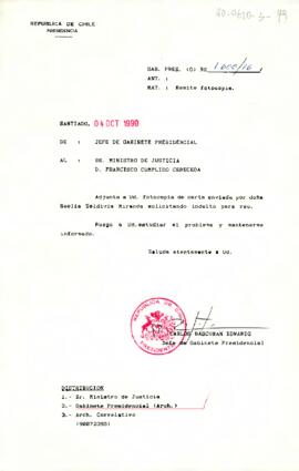 [Carta de Jefe de Gabinete a Ministro de Justicia remitiendo carta con solicitud de indulto]