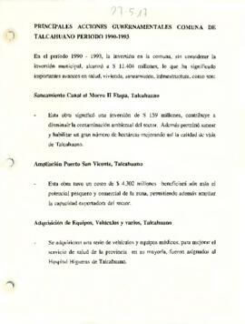 Principales Acciones Gubernamentales Comuna de Talcahuano Período 1990-1993
