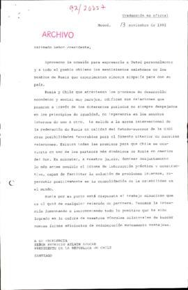 [Carta de Presidente de Rusia Boris Yeltsin al Presidente Patricio Aylwin]