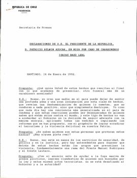 Declaraciones de S.E. el Presidente de la República, don Patricio Aylwin Azócar, en misa por cabo de Carabineros Isaias Baéz
