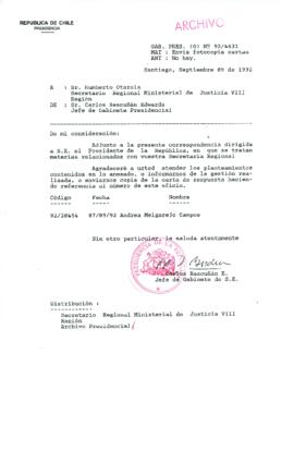 [Carta del Jefe de Gabinete de la Presidencia a SEREMI de Justicia VIII Región]