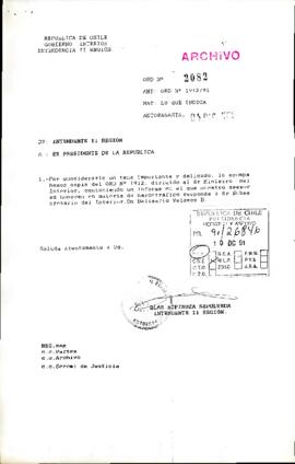 [Carta del Intendente de la II Región dirigida al Presidente Patricio Aylwin]