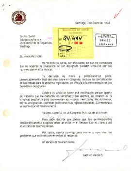 [Carta del Presidente del Senado, Gabriel Valdés al Presidente de Chile, Patricio Aylwin]