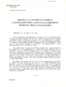 Saludo de S.E. el Presidente de la República, D. Patricio Aylwin Azócar, a directiva de la Confederación Nacional del Comercio Detallista de Chile