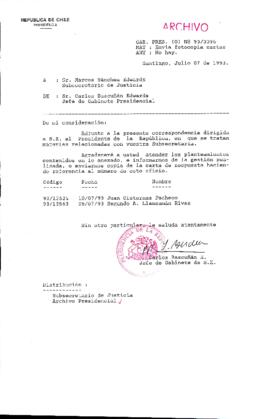 [Oficio  Gab. Pres. Ord. N°  3396 de Jefe de Gabinete Presidencial, remite copia de carta que se indica]
