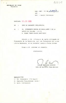[Carta del Jefe de Gabinete Presidencial al Intendente de Magallanes y de la Antártica Chilena]