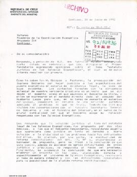 [Carta del Ministro del Interior dirigida al Comité de Coordinación Evangélica]