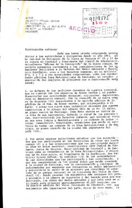 [Carta del Comité de adelanto y medio ambiente de Conchalí dirigida al Presidente Patricio Aylwin referente a la creación de un Parque Nacional]