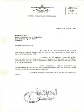 [Carta de Subsecretario de MIDEPLAN dirigida a S.E Presidente Patricio Aylwin]