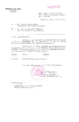 [Carta del Jefe de Gabinete de la Presidencia a Gobernador Provincial del Elqui]