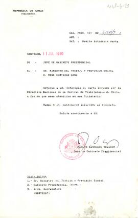 [Se remite carta de Directiva Nacional de Central de Trabajadores a Ministro de Trabajo y Previsión Social]