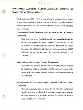 Principales Acciones Gubernamentales Comuna de Concepción Período 1990-1993