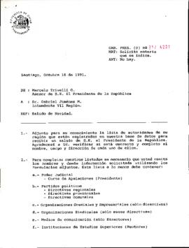 [Oficio del Asesor Presidencial dirigido al Intendente de la VII Región, Sr. Gabriel Jiménez, ref...