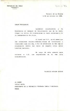 [Carta del Presidente Patricio Aylwin al Presidente de Checoslovaquia]