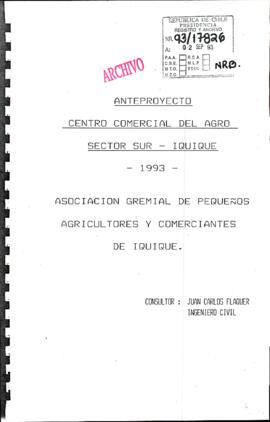 ["Anteproyecto Centro comercial del agro sector sur - Iquique 1993"]