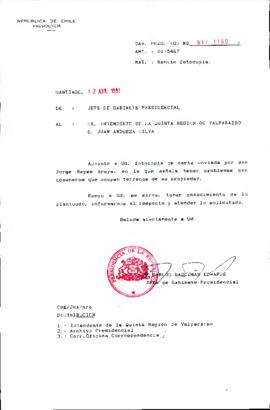 [Envío de fotocopias cartas a Sr. Intendente de la Quinta Región de Valparaíso D. Juan Andueza Silva]
