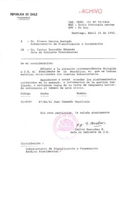 [Carta del Jefe de Gabinete de la Presidencia a Subsecretario de Planificación y Cooperación]