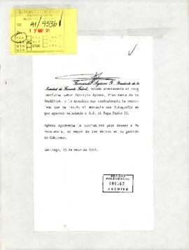 [Carta de Presidente de Sociedad de Fomento Fabril en agradecimiento por fotografía junto a Juan Pablo II]