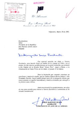 [Carta del Comandante en Jefe de la Armada de Chile, Jorge Martinez Busch]