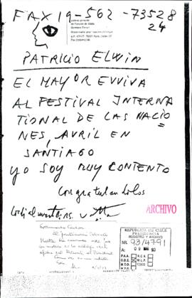[Fax del pintor Roberto Matta por afiche del Festival de las Naciones en Santiago]