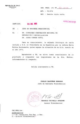 [Oficio  Gab. Pres. Ord. N° 0103 de Jefe de Gabinete Presidencial, remite copia de carta que se indica]