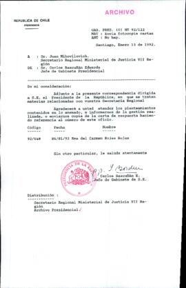 [Carta del Jefe de Gabinete de la Presidencia a SEREMI de Justicia VII Región]