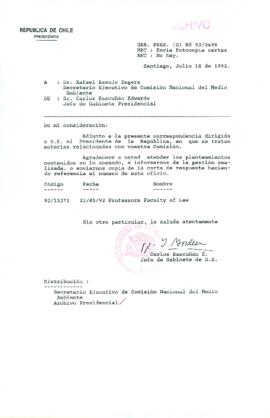 [Carta de Jefe de Gabinete de la Presidencia a Secretario Ejecutivo Comisión Nacional del Medio Ambiente]