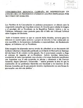 [Comunicado de Prensa de la Concertación por críticas de la Derecha al ex-Presidente Patricio Ayl...