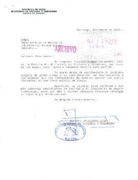 [Carta sobre Memoria 1991 del Ministerio Vivienda y Urbanismo]