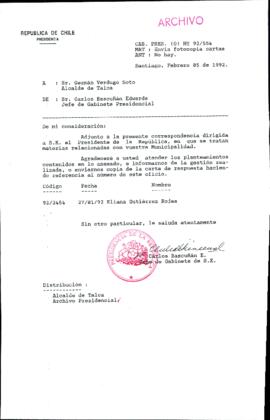 [Carta de Jefe de Gabinete de la Presidencia a Alcalde de Talca]