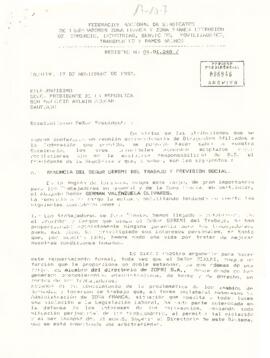 [Carta: petición audiencia a S . E El Presidente de la República,  de  Presidente de la  Federaci...