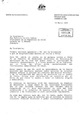 [Carta del Ministro de relaciones Exteriores de Australia al Presidente Aylwin].
