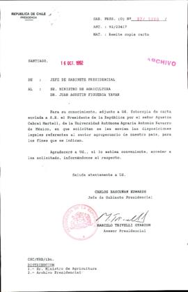 [Carta del Jefe de Gabinete de la Presidencia a Ministro de Agricultura]