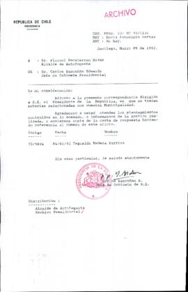 [Carta del Jefe de Gabinete de la Presidencia a Alcalde de Antofagasta]