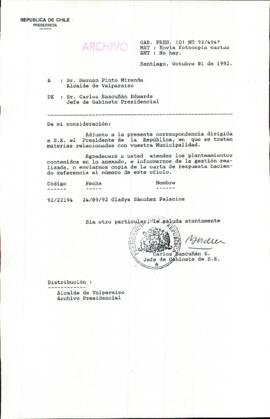 [Carta del Jefe de Gabinete de la Presidencia a Alcalde de Valparaíso]