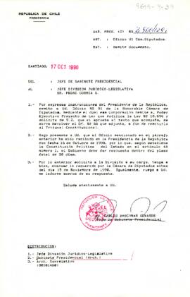 [Carta de Jefe de Gabinete a Sr. Pedro Correa sobre proyecto de modificación a ley 18.696]