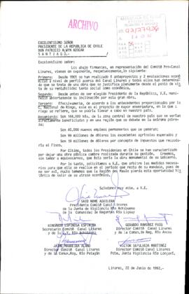 [Carta de Comité Pro-Canal de Linares]