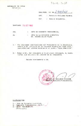 [Carta de Jefe de Gabinete a Sr. Isidro Solís sobre solicitud de Sociedad Minera San José para efectuar labores]